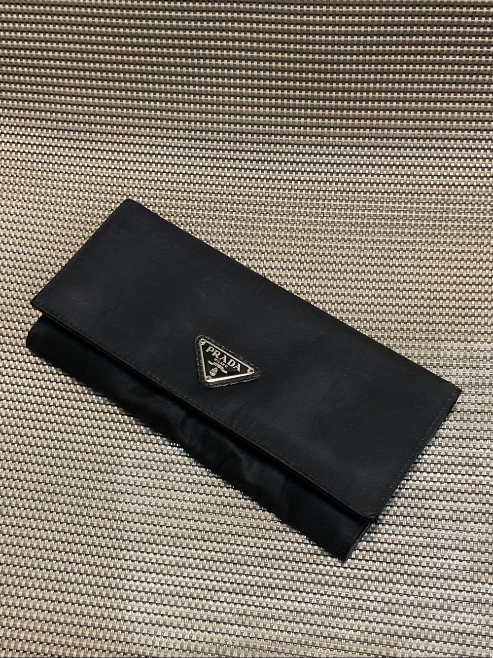 Prada Black long Nylon Fold-Over Clutch with Triangular Logo